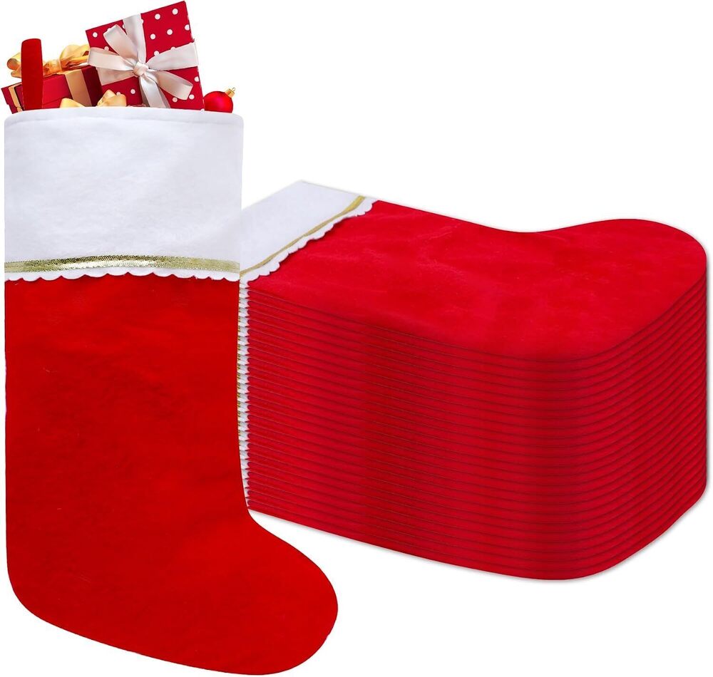 24 Pack Felt Christmas Stockings, 19 Inches Red and White Christmas Stockings